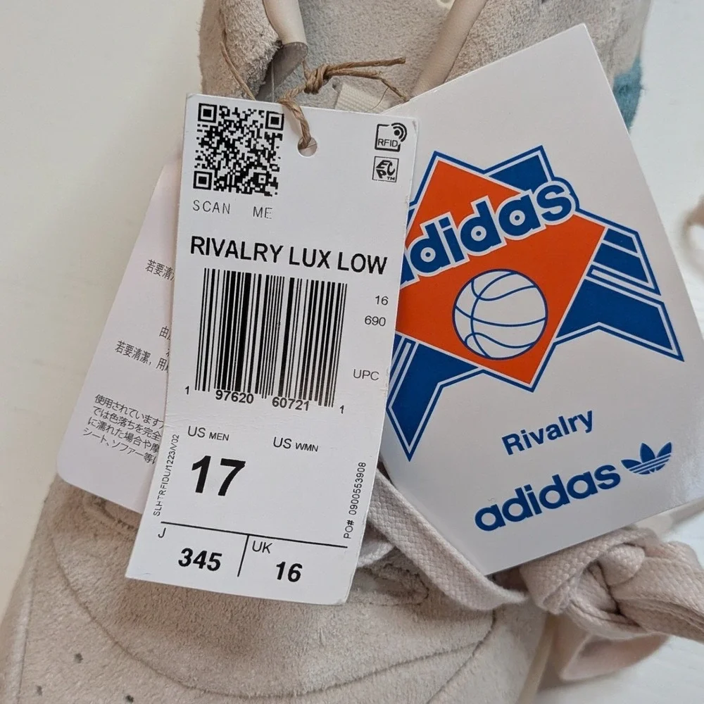 NWT Adidas Rivalry Low Sneakers Mens 17 Beige Teal Suede Gum Sole No Box